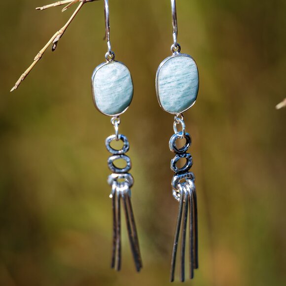 Still Water Earrings | Handmade Sterling Silver + Amazonite Dangle Earrings - Picture 2 of 4